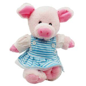 Teddy Mountain Pig Plush In Blue White Dress Stuffed Animal 8"